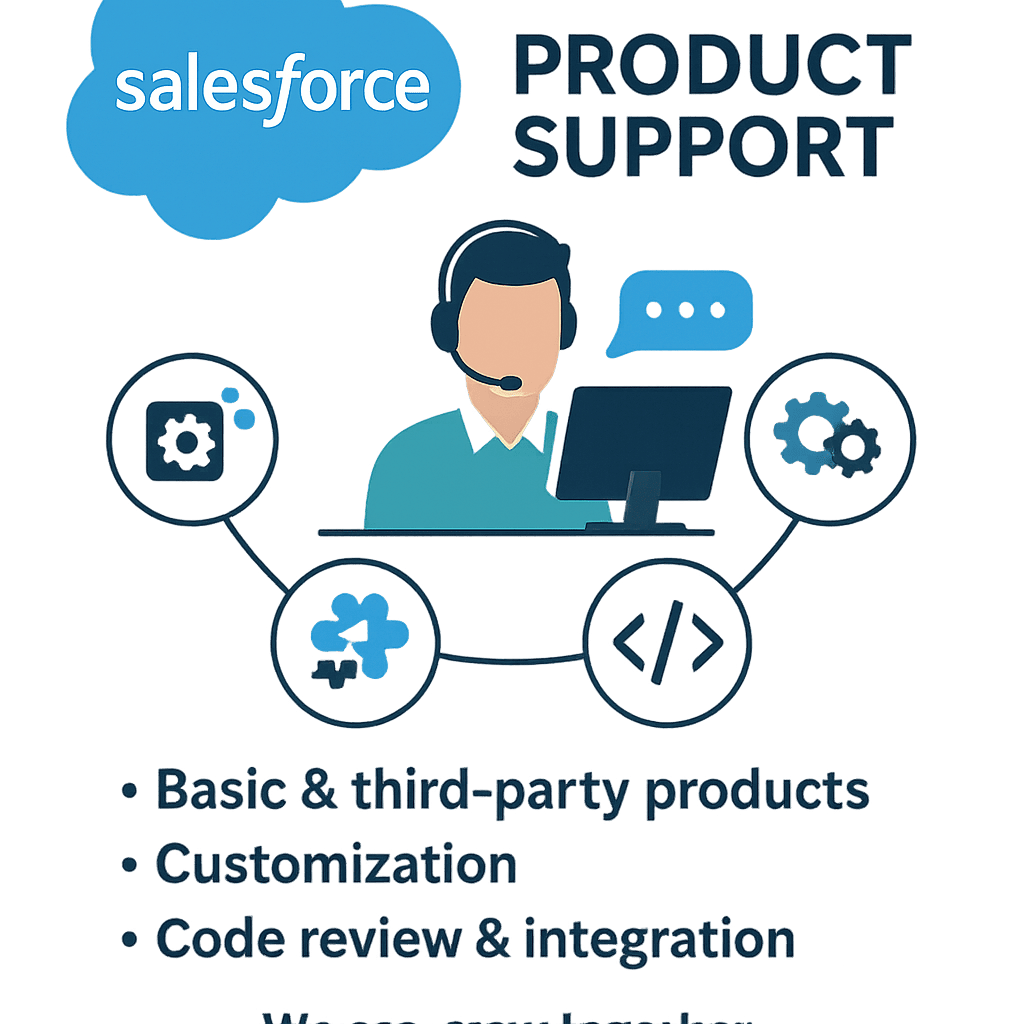 Salesforce product support including bug fixes, customization, integration, and code review